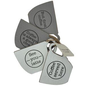 Coffee-Themed Coaster Set Of 4 With Quotes - Cup Shaped - Rustic Decor